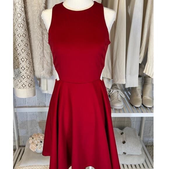Belongsi Dresses & Skirts - Belongsci Womens Sz M Sleeveless Red Side Cut Out Fit & Flare Skater Dress #0214